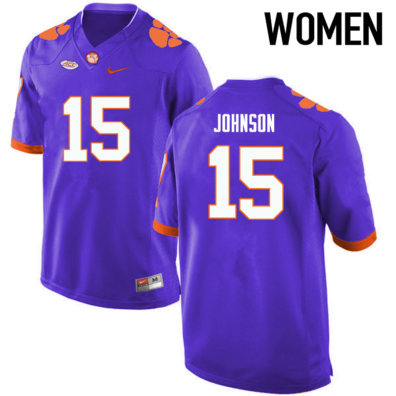 Women Clemson Tigers #15 Hunter Johnson College Football Jerseys-Purple - Click Image to Close